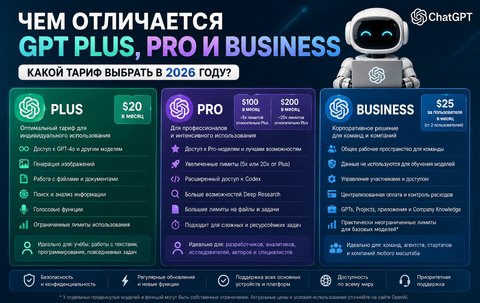 ChatGPT Plus, Pro или Business - чем отличаются тарифы и какой выбрать в 2026 году