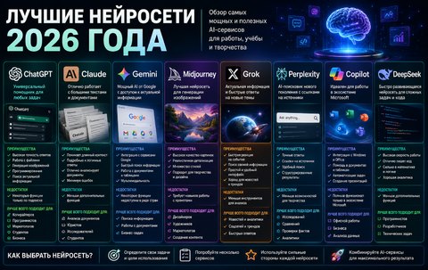 Лучшие нейросети 2026 года: полный обзор самых популярных AI-сервисов.