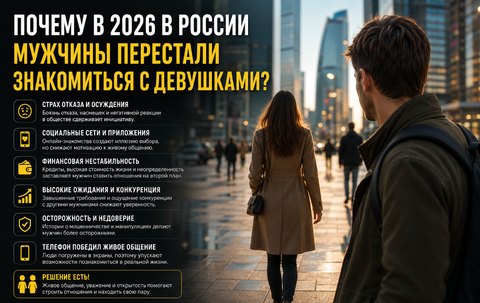 Почему в 2026 году в России мужчины перестали знакомиться с девушками? Причины, тенденции и что изменилось.